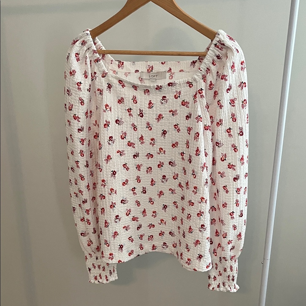LOFT Floral Blouse in White and Red
